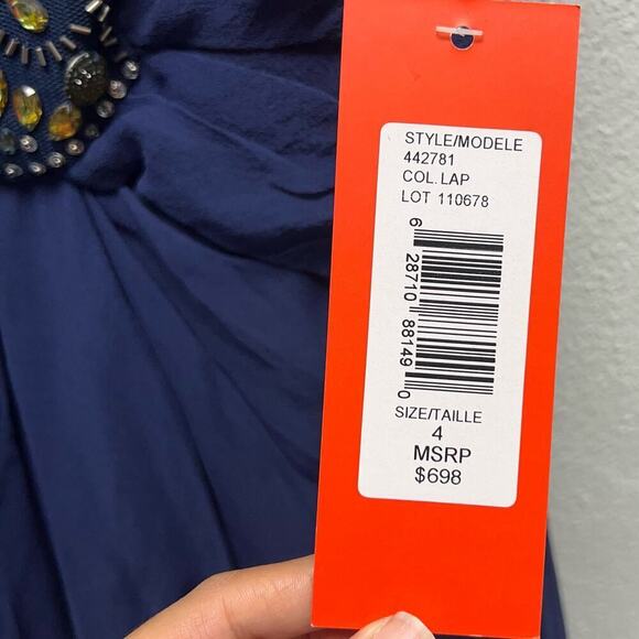 NWT Monique Lhuillier Navy Silk Gown Jeweled Beaded Size 4 MSRP $698 - Picture 5 of 10